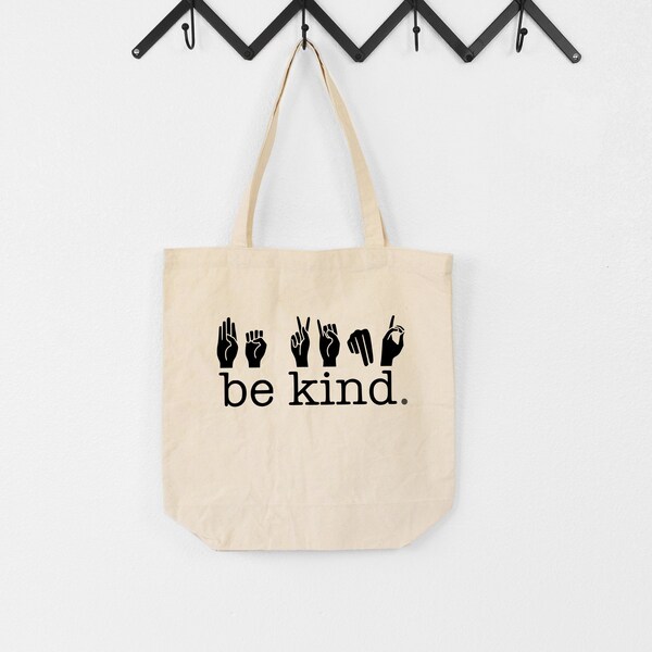 Be Kind Sign Language Tote Bag, ASL Tote Bag, Cotton Tote Bag, Trending Tote Bag, Aesthetic Tote Bag, Canvas Tote Bag, Cute Tote Bag