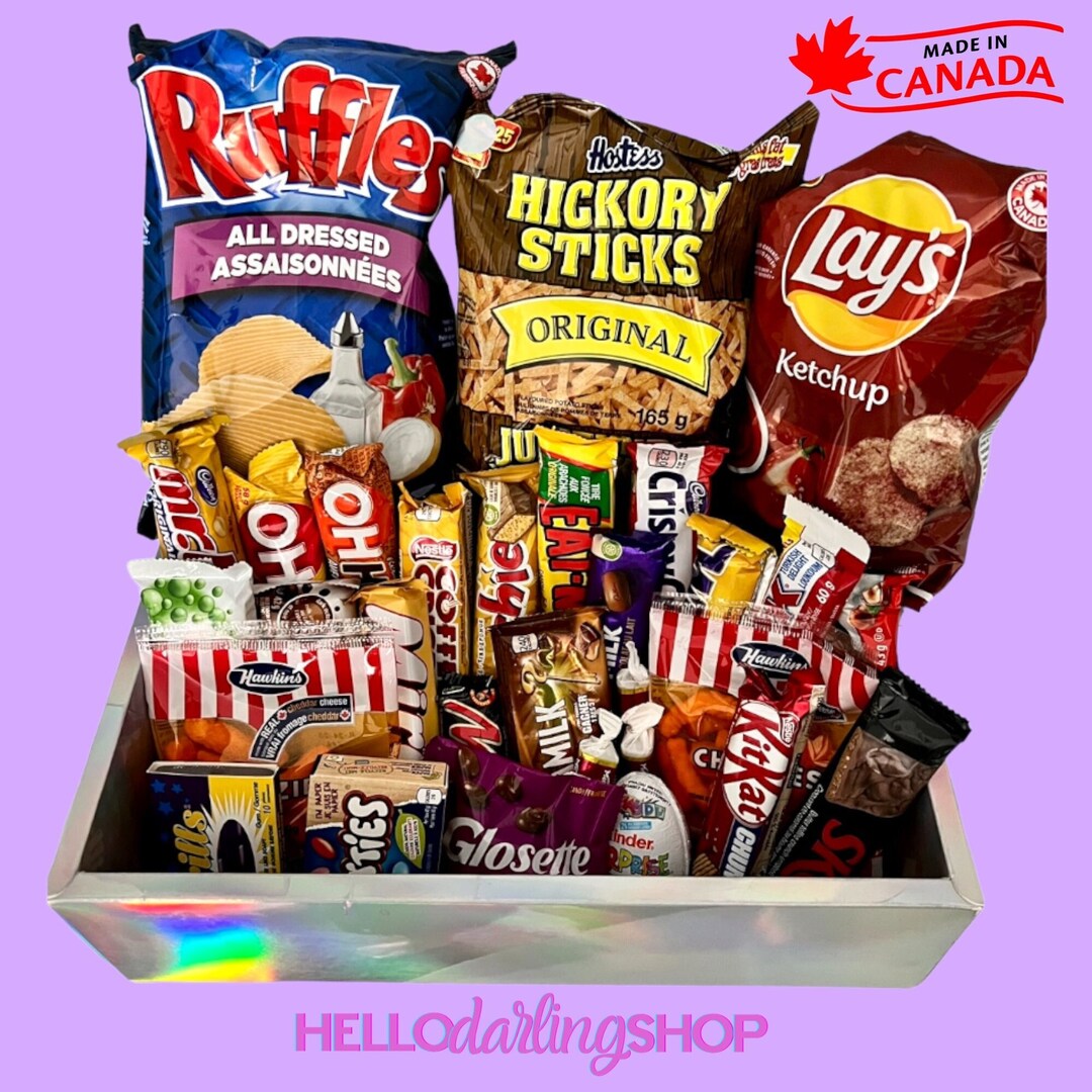 ULTIMATE CANADIAN SNACK Sampler Box Personalized Assorted Variety Gift Basket Chocolate Candy Chips Bundle
