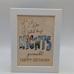 Geldgeschenk NICHTS, personalisiert zum Geburtstag, Nichts wünschen, Lustiges Geschenk  Bilderrahmen Geburtstagsgeschenk , Geschenkidee,