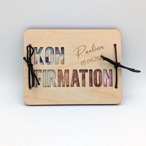 Geldgeschenk zur Konfirmation, mit Namen & Datum Personalisiert, Geschenkidee als Karte aus Holz