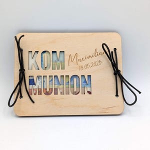 Geldgeschenk zur Kommunion, mit Namen & Datum Personalisiert, Geschenkidee als Karte aus Holz