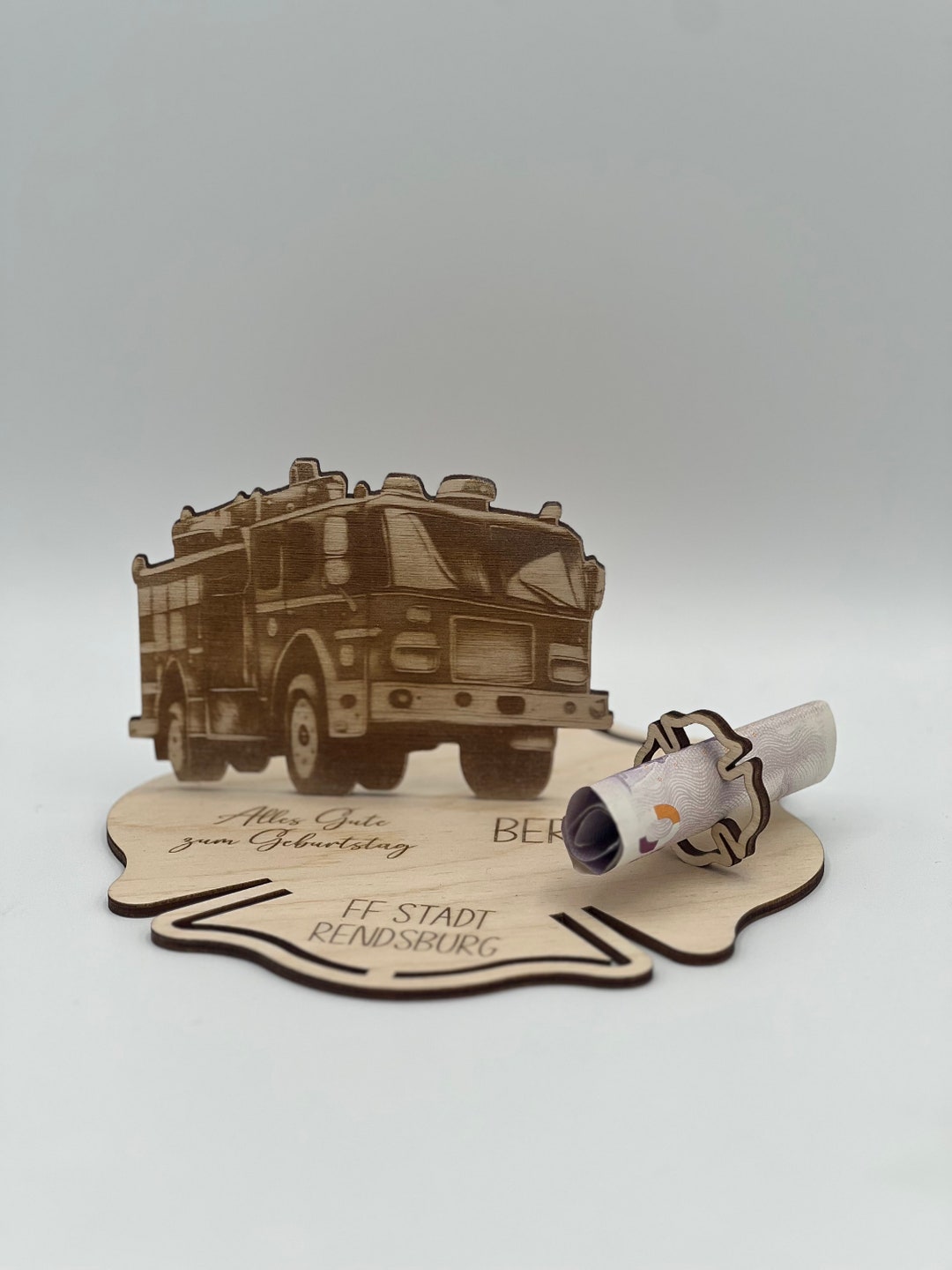 Geldgeschenk Feuerwehr , Holzgeschenk zum Geburtstag ,Geschenk für ...