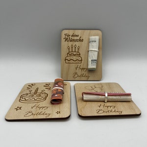 Holzkarte Geldgeschenk zum Geburtstag/ Geschenkidee/ geschenverpackung/ Geld verschenke Holz/ Geburtstagsgeschenk/ Torte / Luftballons