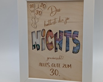 Personalized "Nothing" cash gift for a 30th birthday, funny gift picture frame birthday present, gift idea