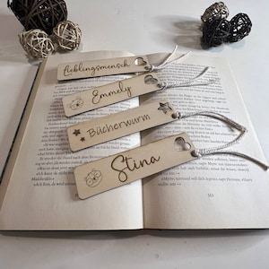 Bookmark with name, bookmark personalized with desired engraving text or name made of beech plywood