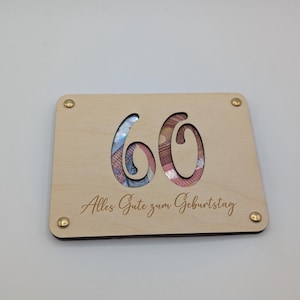 Geldgeschenk zum 60. Geburtstag aus Holz, Geschenkkarte für Geld Personalisiert, Geschenkidee für Geburtstage | Holzkarte, Lustiges Geschenk