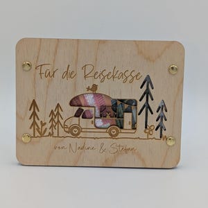 Geldgeschenk für Camper aus Holz | Geschenkkarte | Personalisiert | Geschenkidee für Reise | Holzkarte | Urlaubsgeld | Reisekasse | Geschenk