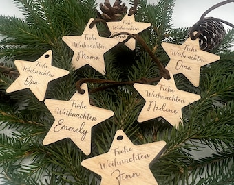 Stern Geschenkanhänger aus Holz, Personalisierbar mit Namen, Weihnachtsgeschenk, Tannenbaum, Schmuck