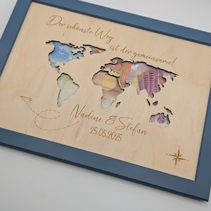 Weltkarte Geldgeschenk zur Hochzeit, Hochzeitsfeier personalisiert