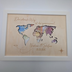 Weltkarte Geldgeschenk zur Hochzeit, Hochzeitsfeier personalisiert