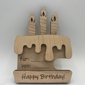 Geldgeschenk Holz Torte, Gutscheinhalter zum Geburtstag, Geschenkidee, Geschenkverpackung, Happy Birthday