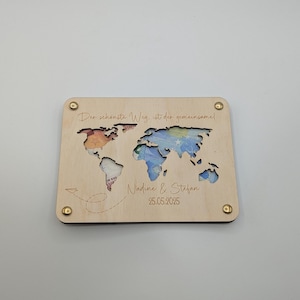 Geldgeschenk zur Hochzeit Weltkarte, Personalisierte Geschenkidee zur Hochzeitsfeier für das Brautpaar, , Hochzeitsgeschenk für Geld Namen