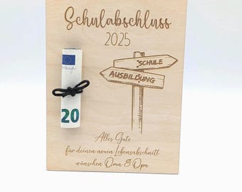Geldgeschenk zum Schulabschluss, Personalisierbar mit Namen, Geld schenken zur bestandenen Prüfung, Geschenkkarte, Geschenkidee Schule