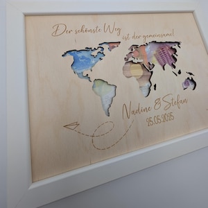 Weltkarte Geldgeschenk zur Hochzeit, Hochzeitsfeier personalisiert