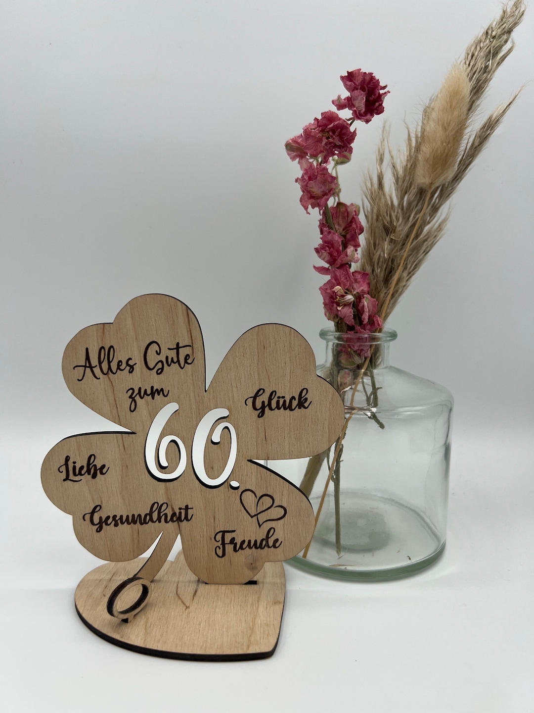Geldgeschenk Kleeblatt zum 60. Geburtstag / Holz/ Geschenkidee