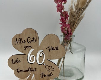 Geldgeschenk Kleeblatt zum 60. Geburtstag / Holz/ Geschenkidee Geldgeschenk