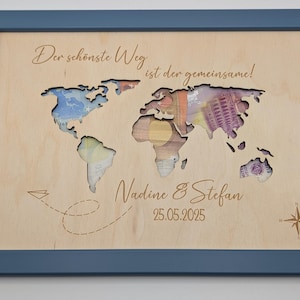 Weltkarte Geldgeschenk zur Hochzeit, Hochzeitsfeier personalisiert