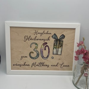Geldgeschenk personalisiert zum Geburtstag, Andenken Bilderrahmen Geburtstagsgeschenk, Geschenkidee, Geldverpackung,Hochzeit Mann Frau