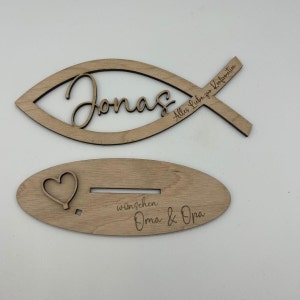 Money gift for confirmation made of wood, fish with desired name including engraving made of wood, communion, baptism, youth consecration, naming, confirmation image 7