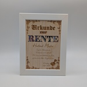 Geldgeschenk Bilderrahmen zur Rente, Geschenkidee