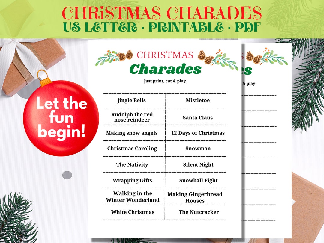 Christmas Charades Printable Game, Charades Cards, Christmas Party