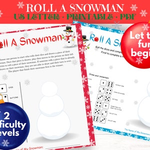 Holiday Roll a Snowman Würfelspiel - Kinderspiel Karte - einen Schneemann bauen / zeichnen kinderfreundliches Spiel - Klassenspiel - Instant Download - PDF