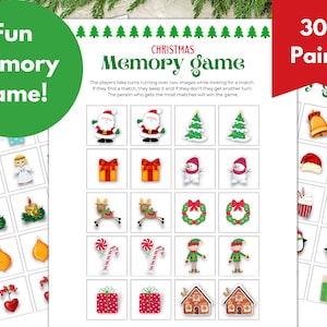 Juego de tarjetas de memoria navideñas, juego de combinación de imágenes imprimible para niños pequeños y niños, un juego de aula preescolar, actividad familiar de fiesta navideña