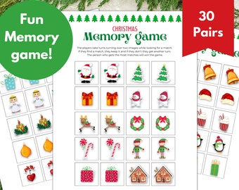 Kerstgeheugenkaartspel, afdrukbaar foto-matchingspel voor peuters en kinderen, een voorschools klasspel, kerstfeestactiviteit voor het hele gezin