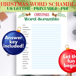 Christmas Word Scramble and answers, Holiday Word Scramble, Christmas Game, Printable Activity, Instant Download, Family Games for Christmas