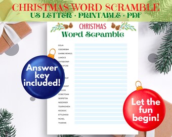 Christmas Word Scramble Game, Holiday Family Activity (Instant Download)