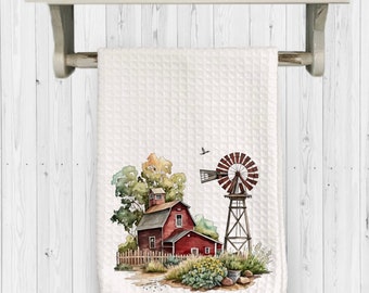 Barn Watercolor kitchen towel, Rustic towel, kitchen farmhouse towel, Farmhouse towel