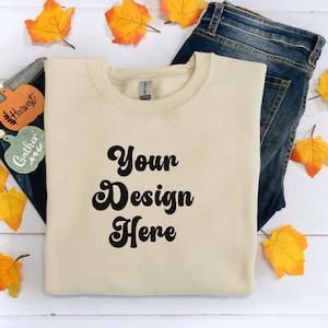 Gildan 18000 Sweatshirt Mockup - Sand Crewneck Mockup - Fall Mockup - Flat Lay Mockup - Fall Mockup - Halloween Mockup -Thanksgiving Mockup