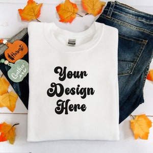 Gildan 18000 Sweatshirt Mockup - White Crewneck Mockup- Fall Mockup - Flat Lay Mockup - Fall Mockup - Halloween Mockup - Thanksgiving Mockup