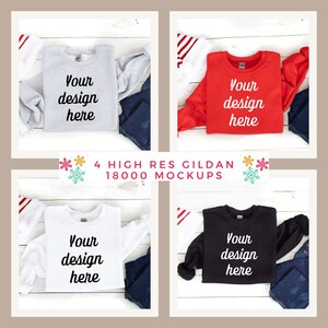 Gildan 18000 Christmas Mock Up Bundle, Christmas MockUp, Red White Black Grey Gildan Mockup Christmas, 18000 Mockup Christmas, G180 Mock