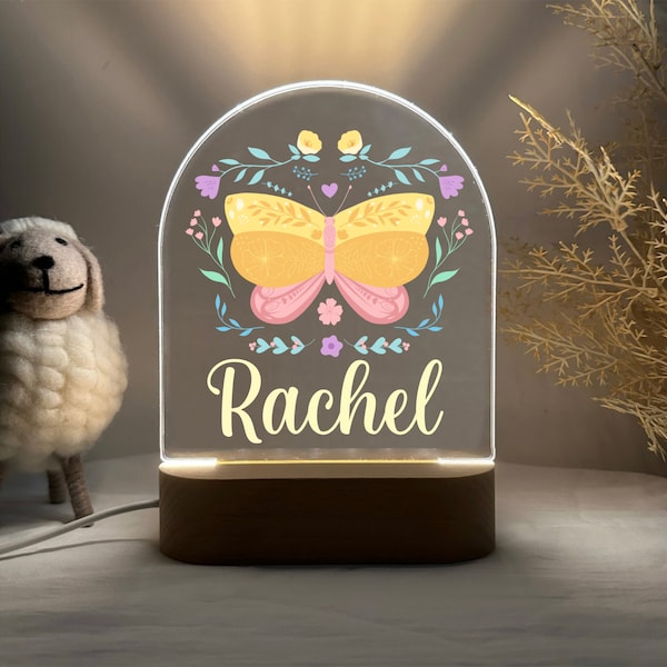 Veilleuse PAPILLON personnalisée, cadeau idéal pour un anniversaire d'enfant, décoration de chambre d'enfant, lampe de chevet Bonne nuit, cadeau de Noël