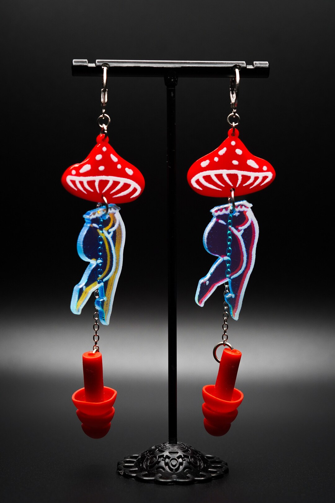 Curvy Mushroom Babe Holographic Earplug Earrings Etsy