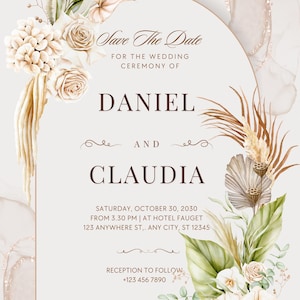 Flower Watercolor Wedding Invitation, Personalized Wedding Invite, Floral Invitation, Wedding Stationery, Custom Design