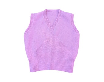 Hand Knit Pink Sweater Vest - Vintage 1980s Sleeveless Wool Top