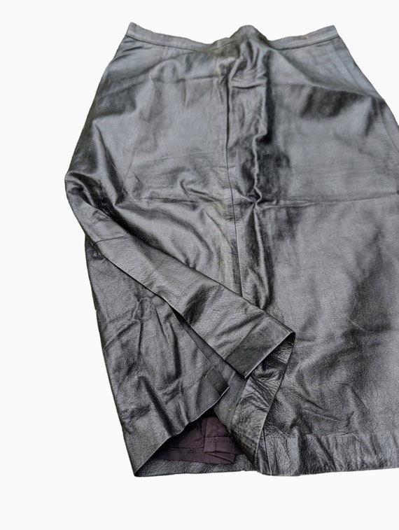 Minimalist Black Leather High Rise Midi Skirt // … - image 5