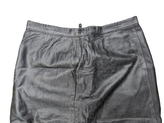 Minimalist Black Leather High Rise Midi Skirt // … - image 3