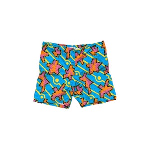 Eclectic Vintage Shorts with Colorful Geometric Pattern // Classic 1980s Style // Ties at Waist, Short // 100% Cotton Shorts Mens Size Small