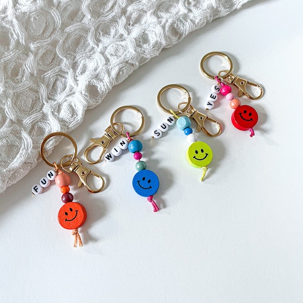 Smiley Face Keychain, Fun Charm, Emoji Keychain, Boho, Handmade Charm, Bead Charm, Positive Charm, Colourful Keychain, Happy Charm, Say Yes