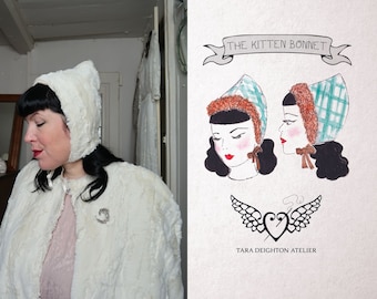 Kitten Bonnet Sewing Pattern // Vintage Style Ski Hood // One Size// Digital Sewing Pattern// PDF Pattern