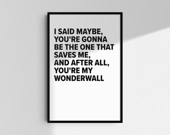 Letra de Wonderwall de Oasis (Impresión digital), Póster de música indie rock (Descarga digital)