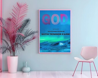 Gott beobachtet Kunst | Minimalistischer christlicher Druck (Digitaler Download)