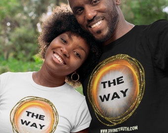 Sustainable Ethical Vegan Short Sleeve Gift for Him Her Men Women Graphic Clothing Unisex Organic Cotton T-shirt with THE WAY to God Designs
