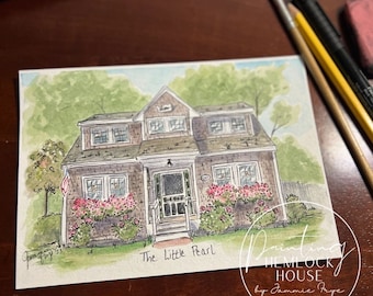 Hand Drawn & Painted Custom House Portrait