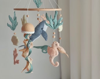 Baby mobile Ocean, Marine decor in the children's room, ocean decor, Marine mobile, Whale, turtle, corals, jellyfish