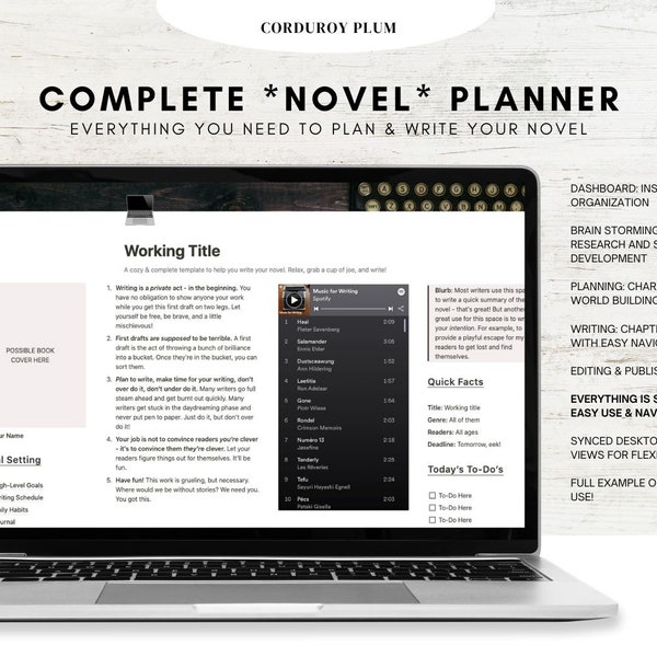 Complete Novel Planner - Novel Notion Template - Novel Outline - Novel Writing Tools - Complete Book Planner - Writing Template