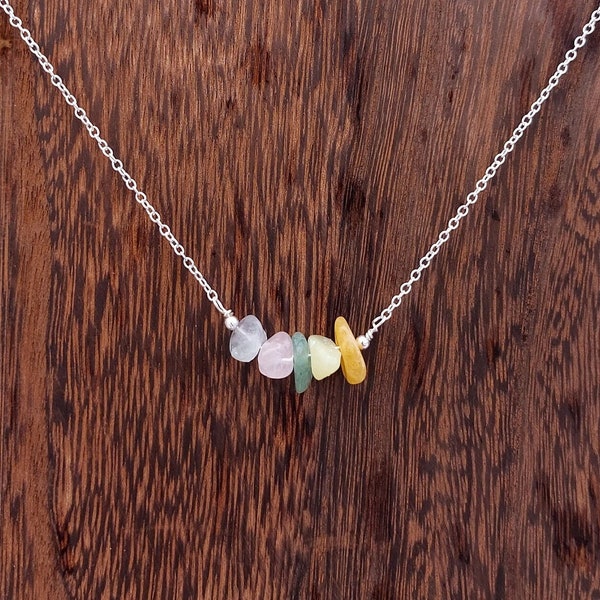 Handmade CANCER Custom Crystal Chip Necklace | Healing Crystal Astrology/Zodiac Necklace | Silver and Gold Chain Dainty Gemstone Jewelry